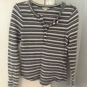 Lucky Brand Black and White Striped Henley